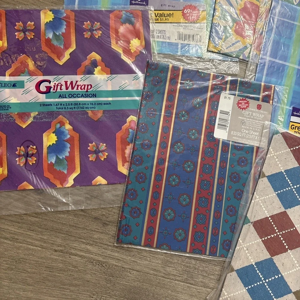 Vintage Wrapping Paper Lot Floral Plaid Hallmark, Cleo, GiftCenter